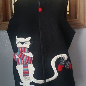 Coldwater Creek Black Wool Vest, Womens Large, Vintage Natural Fabric Retro